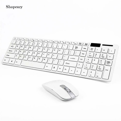 Piano White - 2.4G - Chiclet Key Design - Slim white Wireless Keyboard and Cordless Optical Mouse Set for PC Laptop