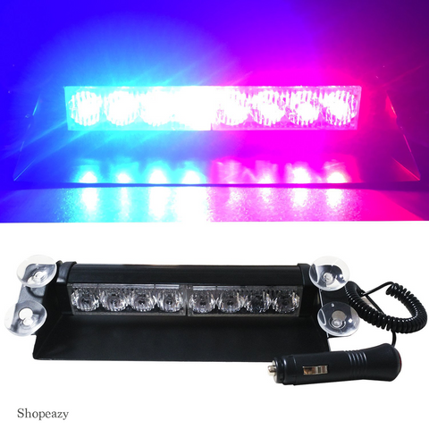 Strobelight Bar High Intensity 8 LED Windshield Emergency Warning Strobe Lights with Retractable Cable & 4 solid Sucker-White Light
