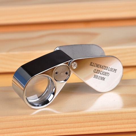 30x21mm All-metal LED Illuminating Magnifier with Two LED Lights for Jewelry Inspection Jewel Loupe with Lights