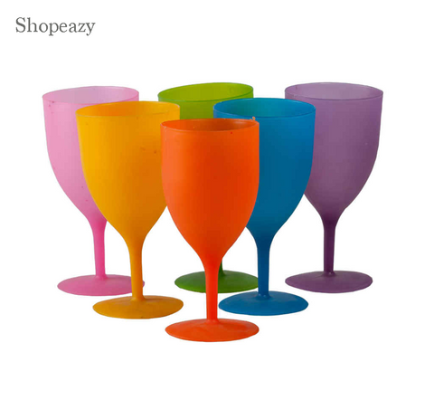Ultimate 6 Pieces - Colourful Reusable Plastic Wine Glasses