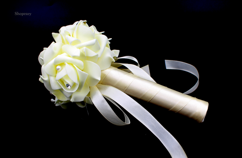 WEDDING-CRYSTAL-BOUQUET-BRIDAL-BRIDESMAID-ARTIFICIAL-FOAM-FAKE-ROSE&SILK