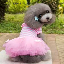 New Pet Dog &Cat Gauze Tutu Skirt Dresses Puppy Stripe Bowknot Cotton Dress Apparel