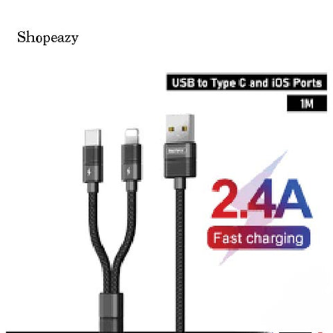 2 in 1 Charging Cable USB to Type C + iOS For iPhone 11 Pro Max Lightning Phone iPhone X
