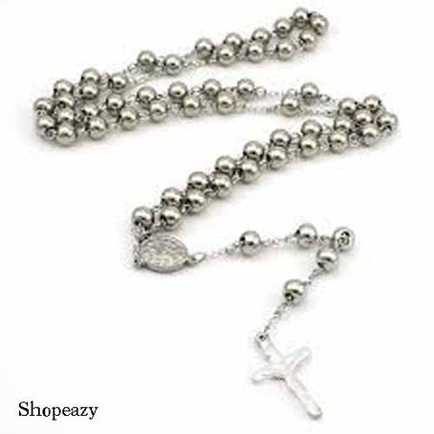 5mm,Christmas Religious Jewelry Catholic, Stainless Steel Necklace Cross for Men Beads