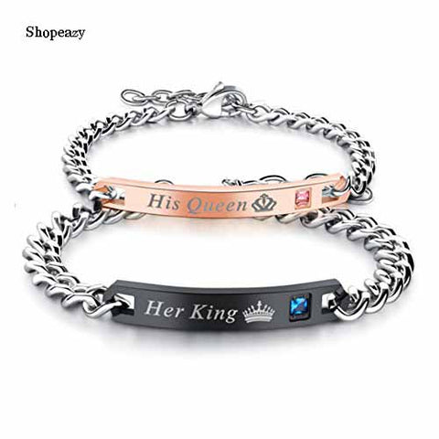 His or Hers Matching Set His Queen Her King Stainless Steel Couple Bracelet